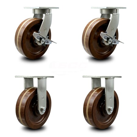 Service Caster 12 Inch Heavy Duty High Temp Phenolic Swivel Caster Brakes 2 Rigid SCC, 2PK SCC-KP92S1230-PHRHT-SLB-2-R-2
